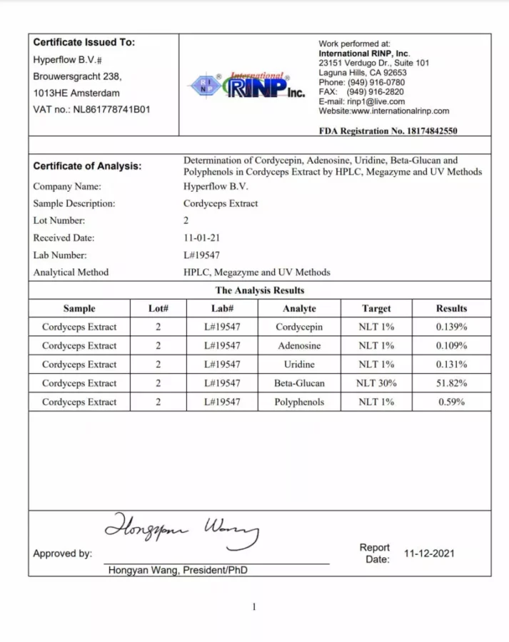 vysledky testu cordyceps